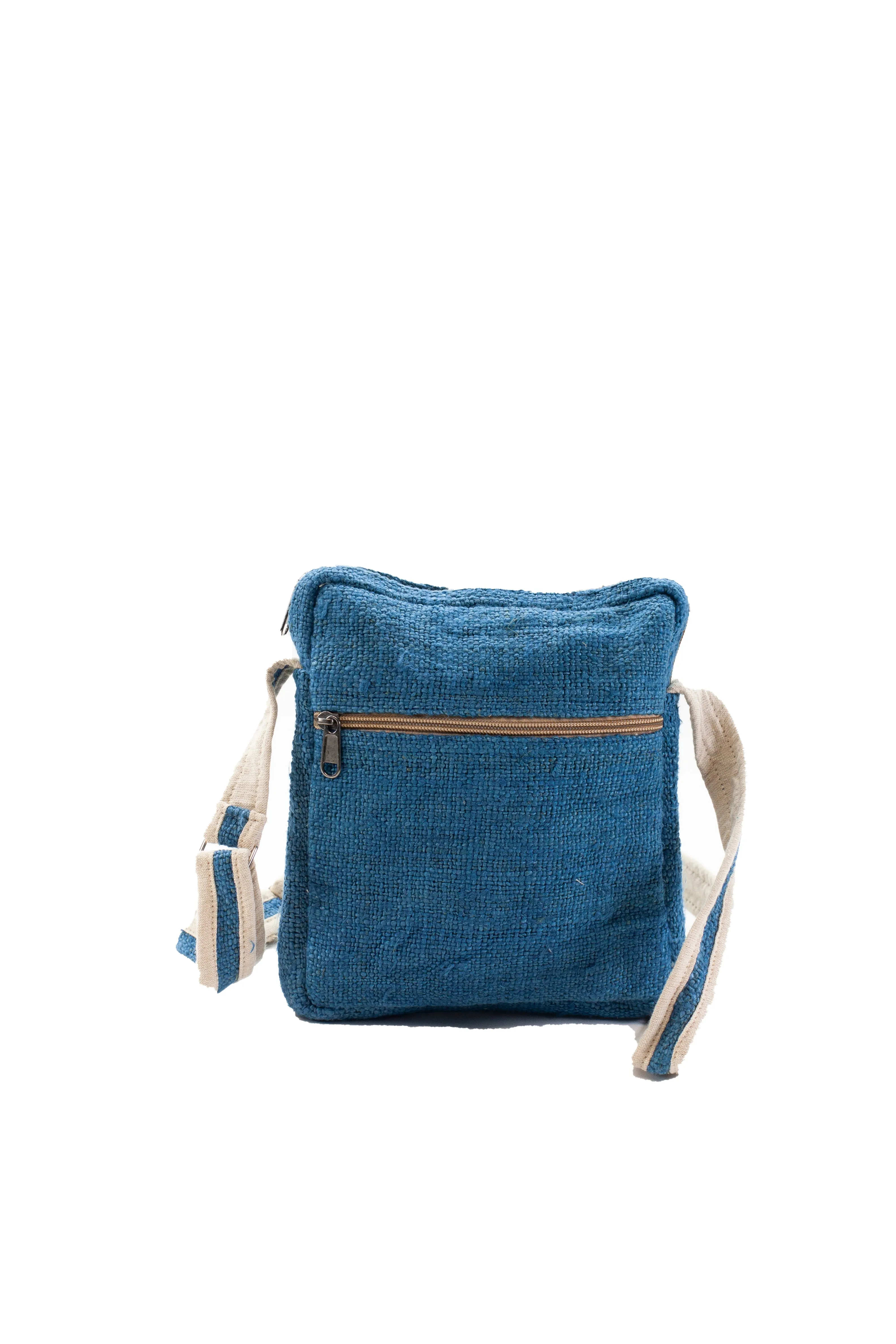 Handmade 100% Pure Hemp Cross Carry Bag - Blue - HMPHBCC4