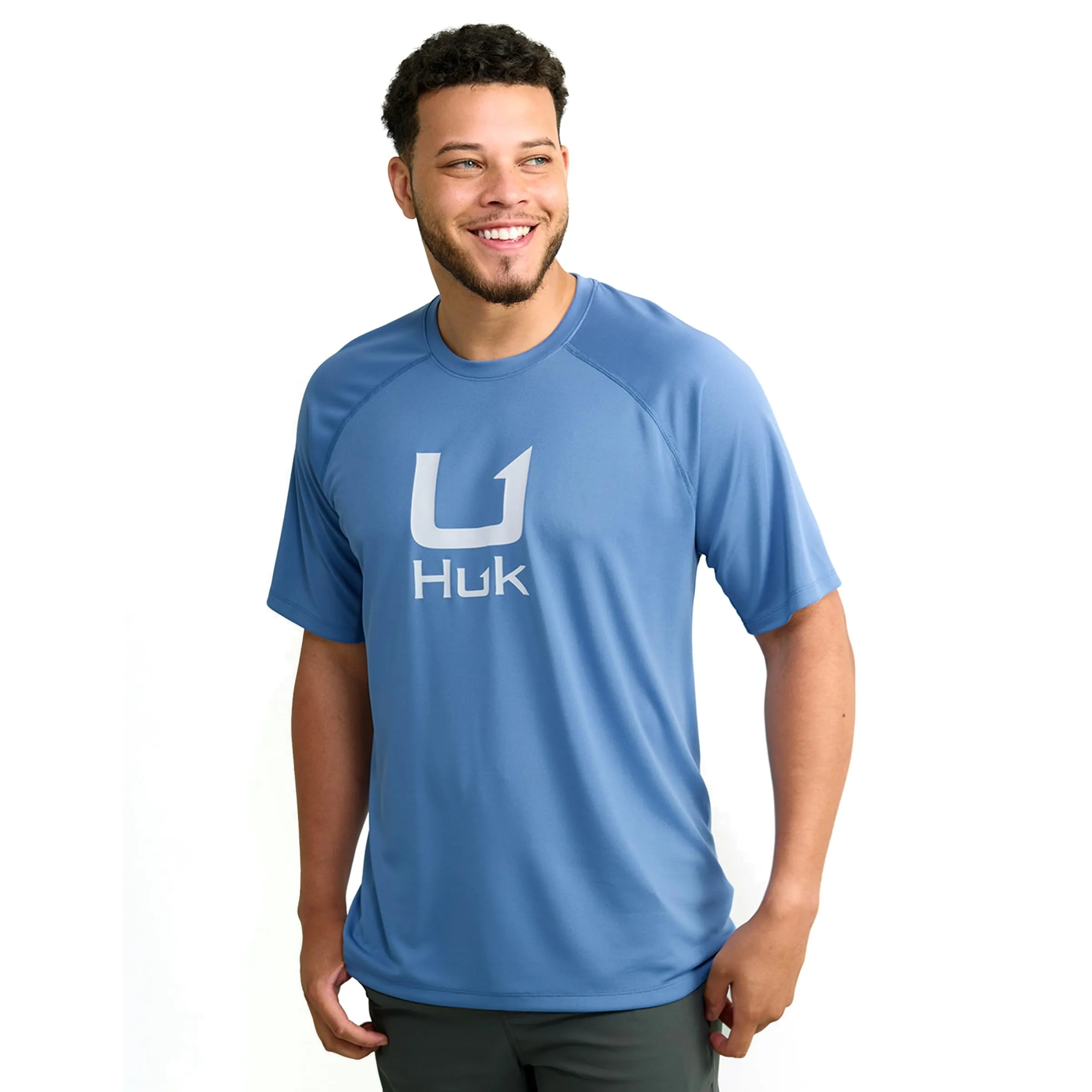 HUK Men's Standard Icon Crew, Short-Sleeve Performance Fishing Shirt, Quiet Harbor, Small