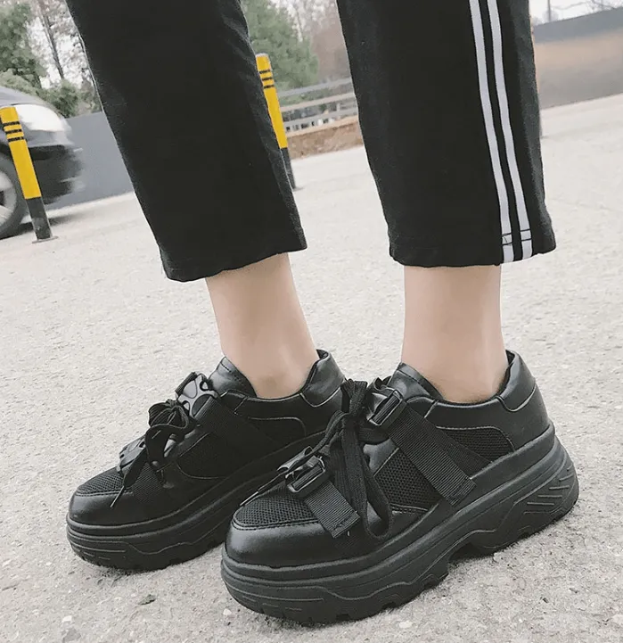 Ins super fire shoes breathable mesh small white shoes running shoes laced platform sports shoes