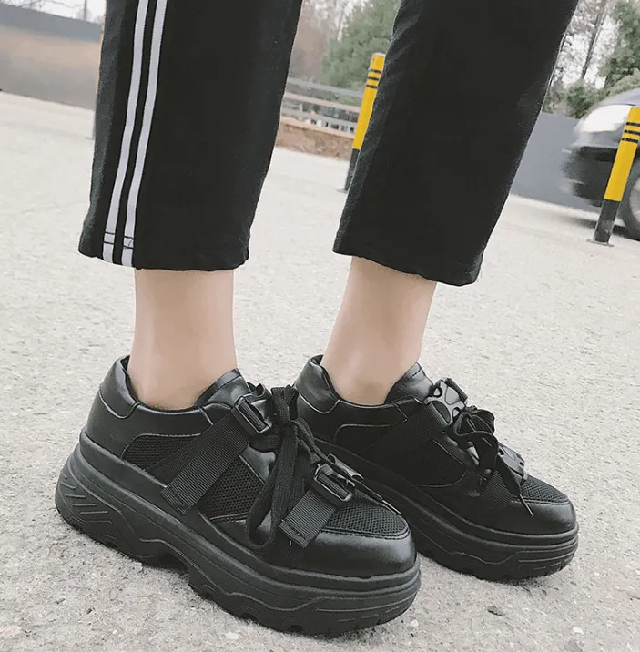 Ins super fire shoes breathable mesh small white shoes running shoes laced platform sports shoes