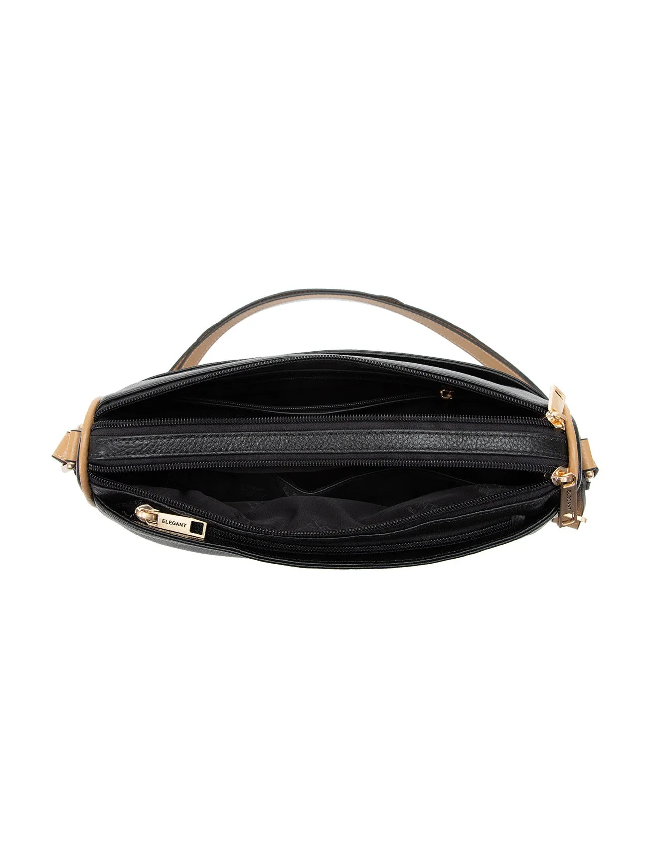 KATRINA MULTI COMPARTMENT LEATHER XBODY BAG- E1-0835-BLK/CAM