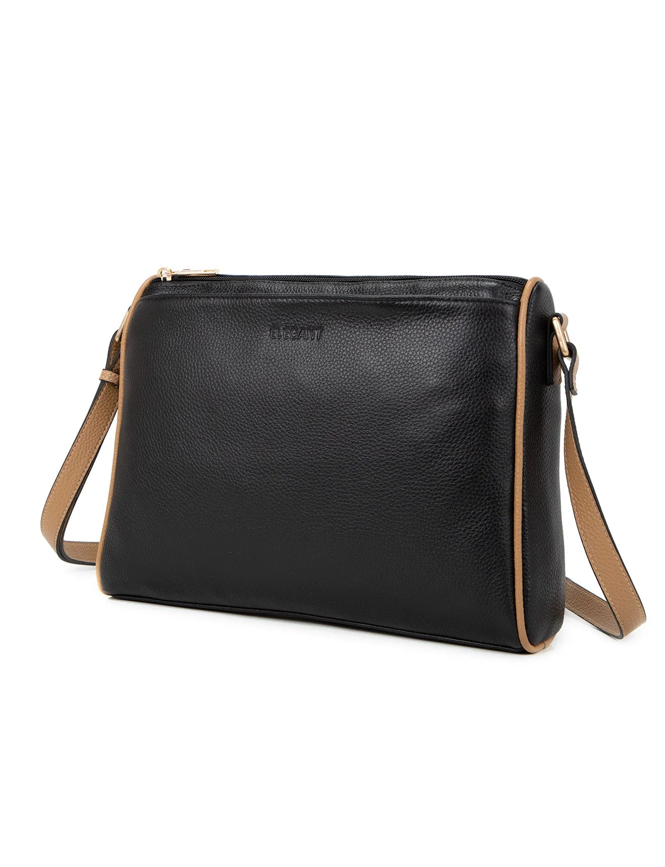 KATRINA MULTI COMPARTMENT LEATHER XBODY BAG- E1-0835-BLK/CAM