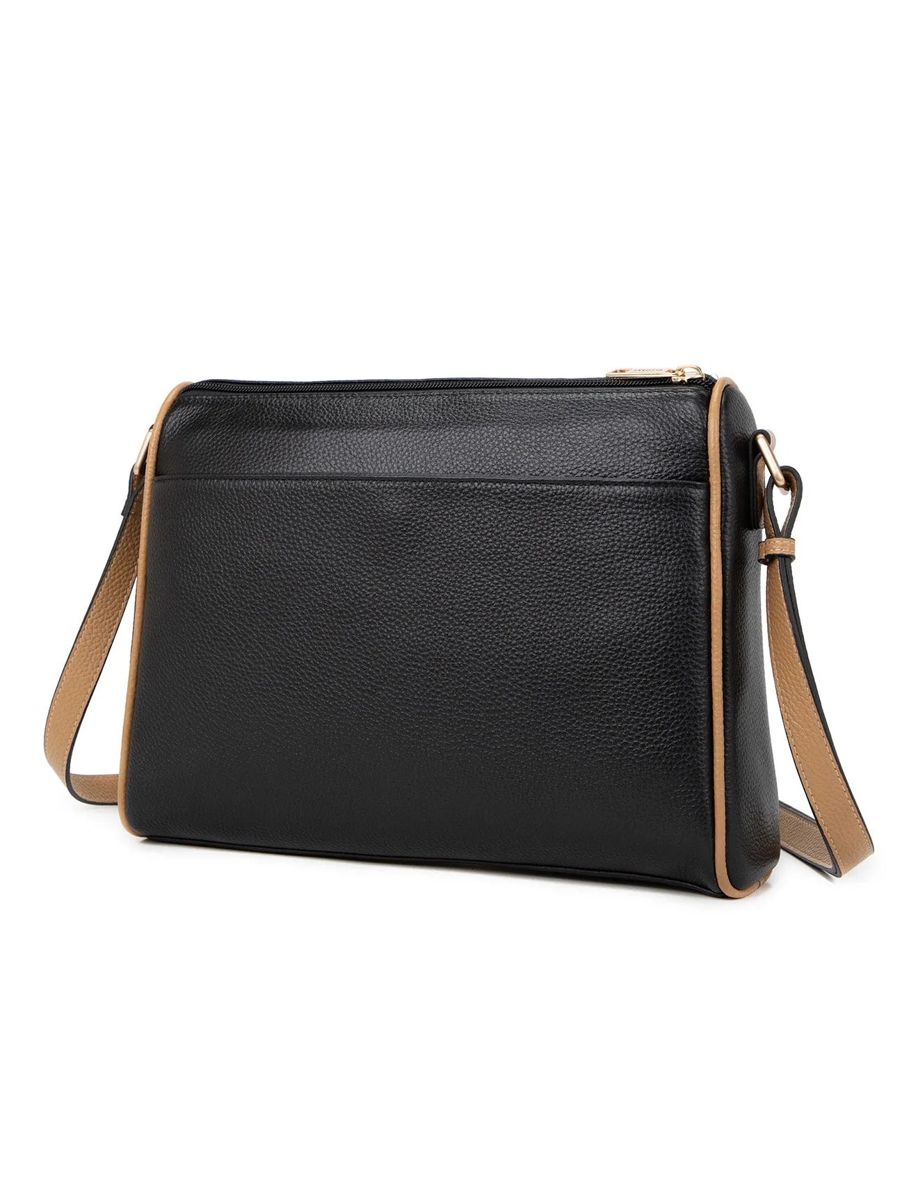 KATRINA MULTI COMPARTMENT LEATHER XBODY BAG- E1-0835-BLK/CAM