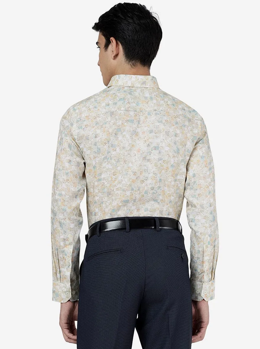 Khaki Printed Regular Fit Formal Shirt | JadeBlue