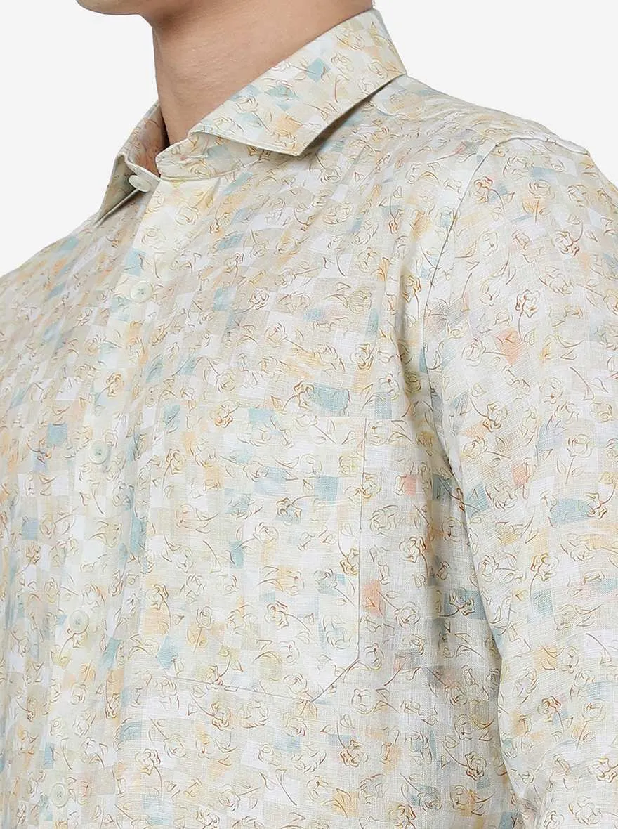 Khaki Printed Regular Fit Formal Shirt | JadeBlue
