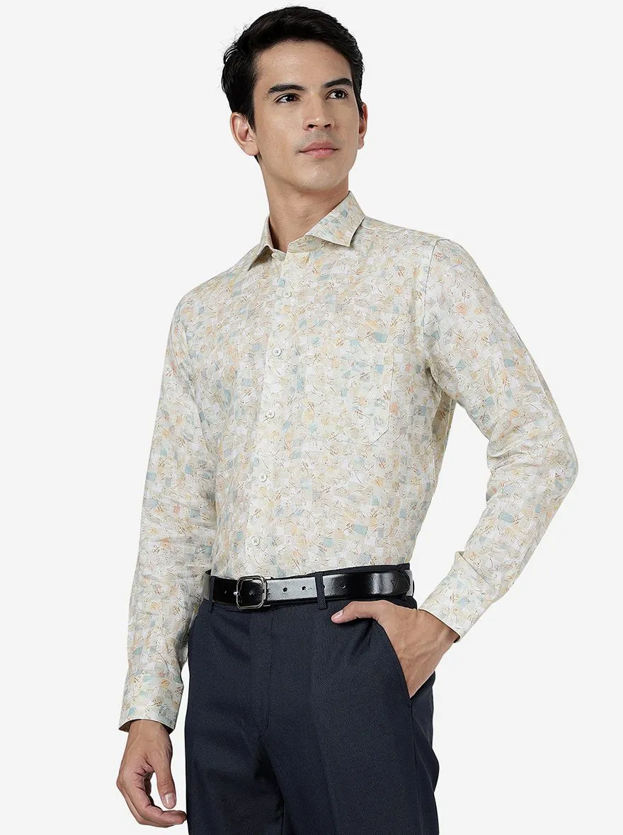 Khaki Printed Regular Fit Formal Shirt | JadeBlue