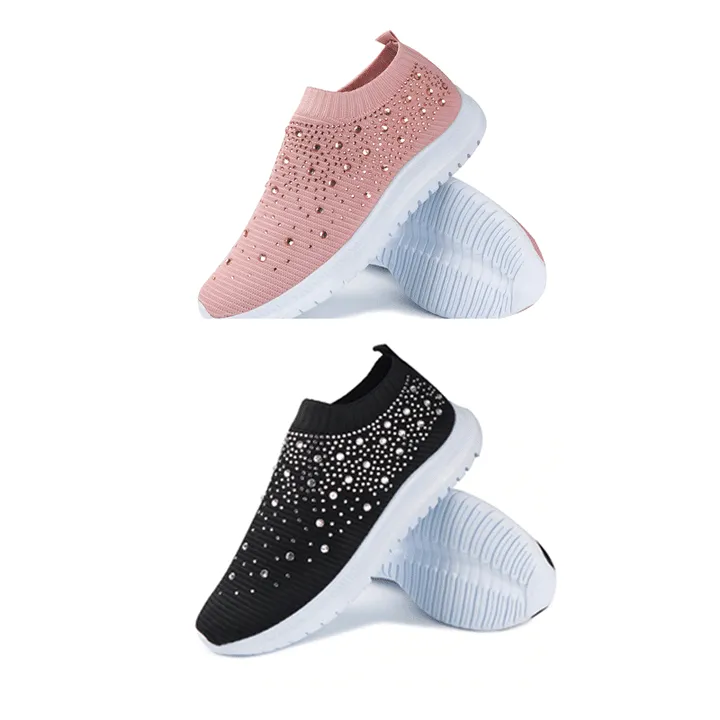 Libiyi Women's Crystal Breathable Slip-On Walking Shoes-UK