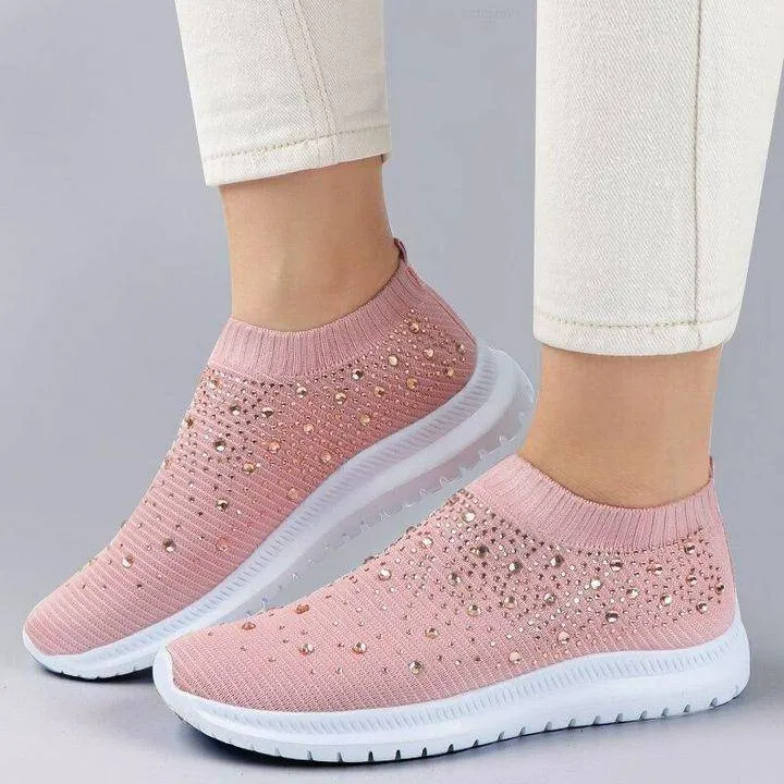 Libiyi Women's Crystal Breathable Slip-On Walking Shoes-UK