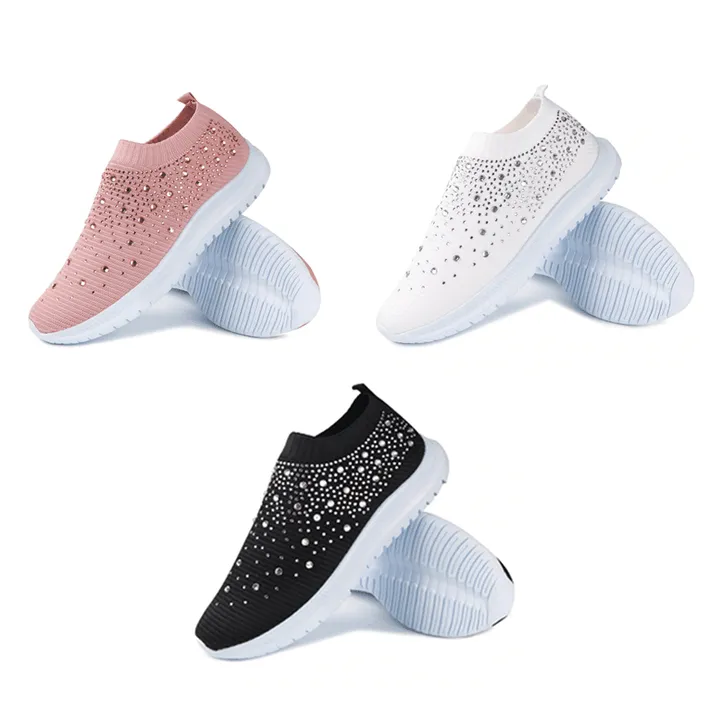 Libiyi Women's Crystal Breathable Slip-On Walking Shoes-UK