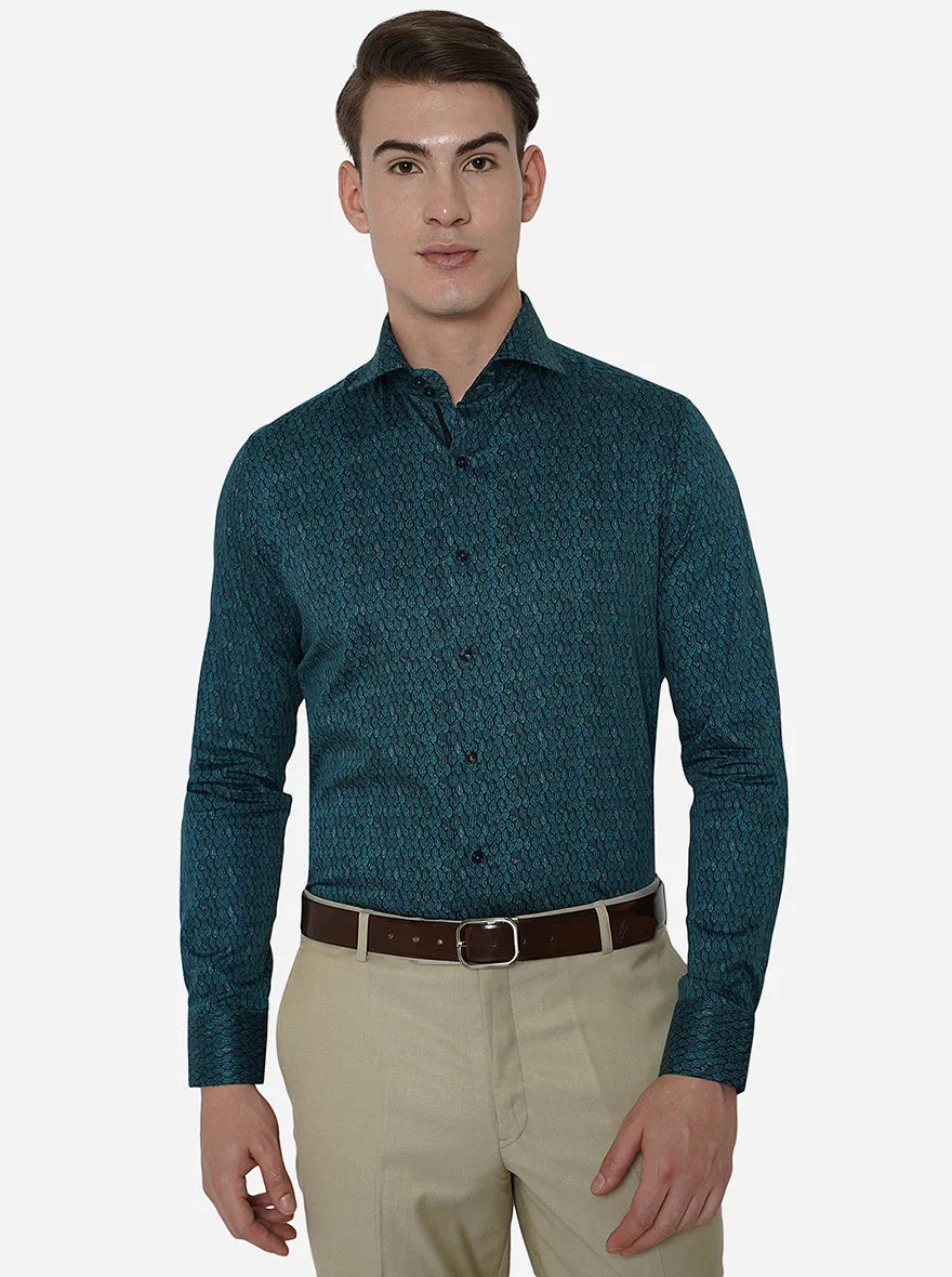 Light Green Printed Slim Fit Party Wear Shirt | JB Studio