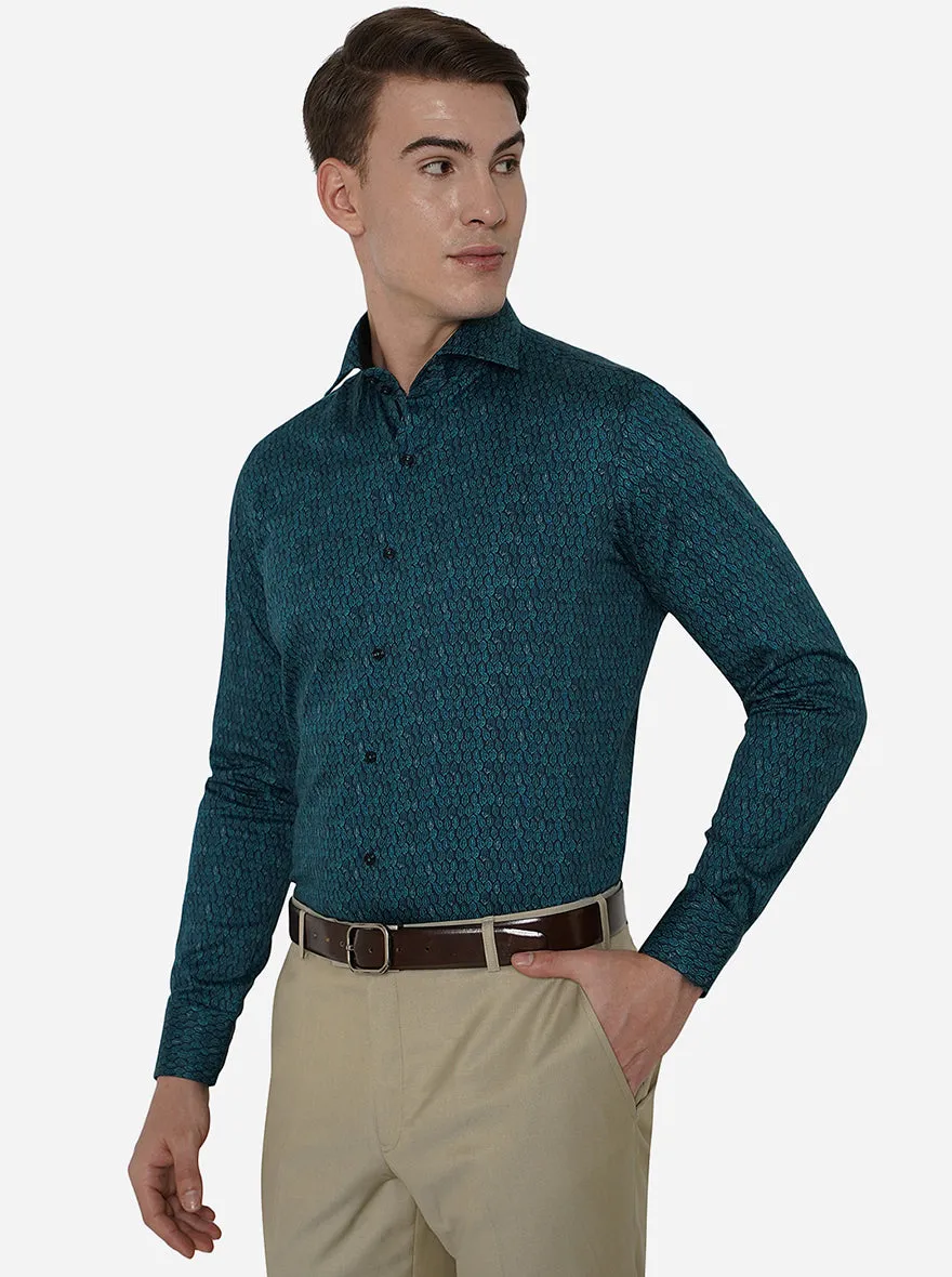 Light Green Printed Slim Fit Party Wear Shirt | JB Studio