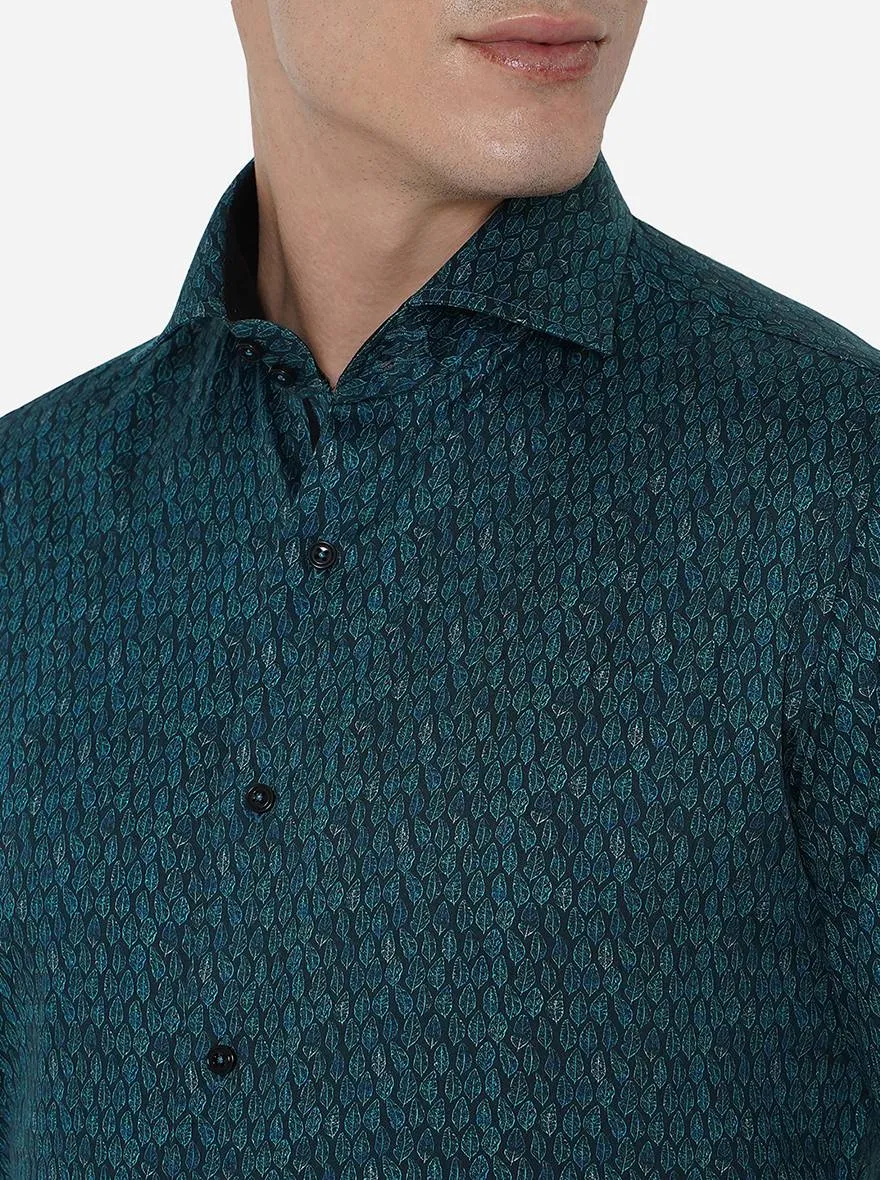 Light Green Printed Slim Fit Party Wear Shirt | JB Studio