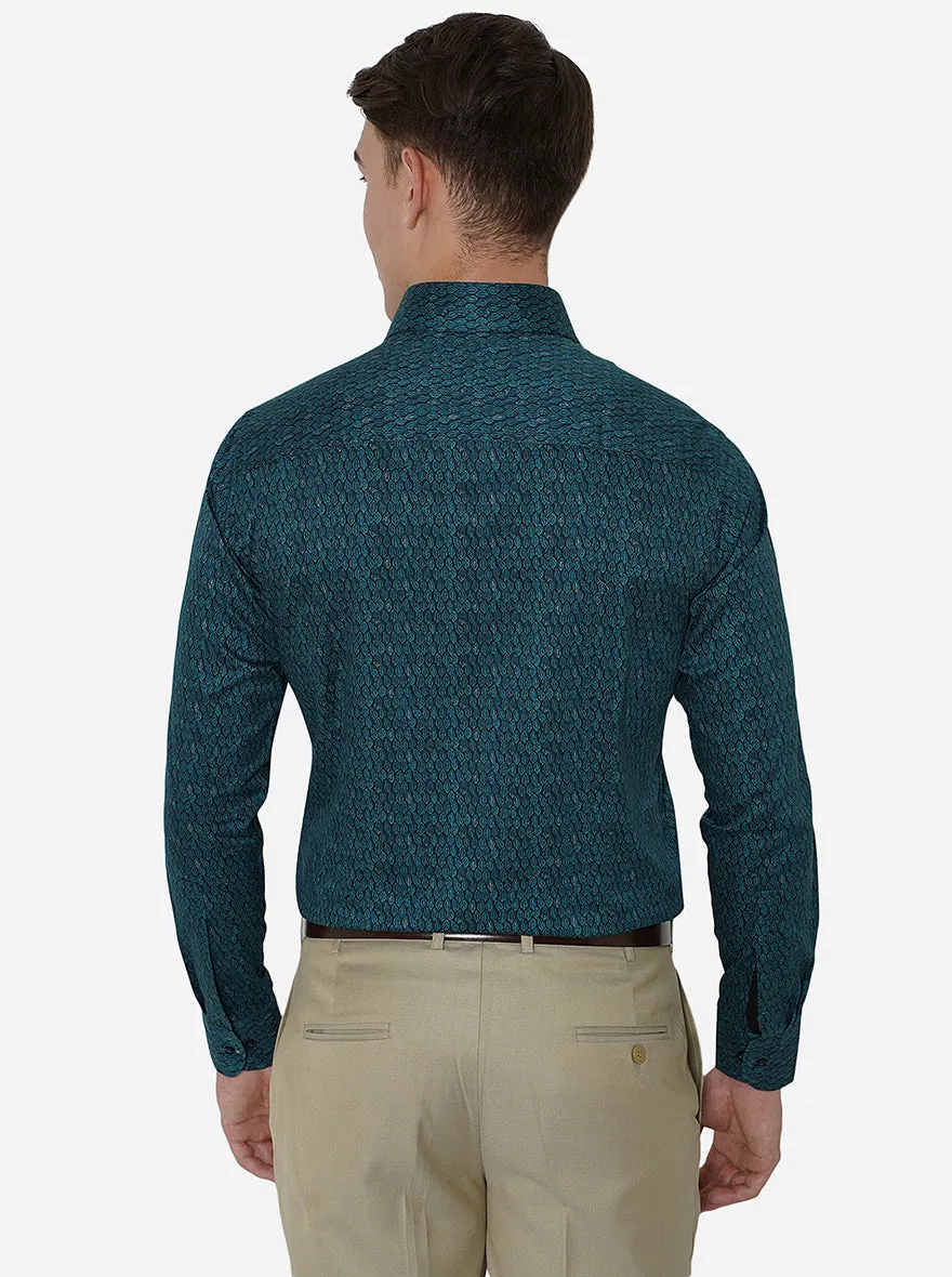 Light Green Printed Slim Fit Party Wear Shirt | JB Studio