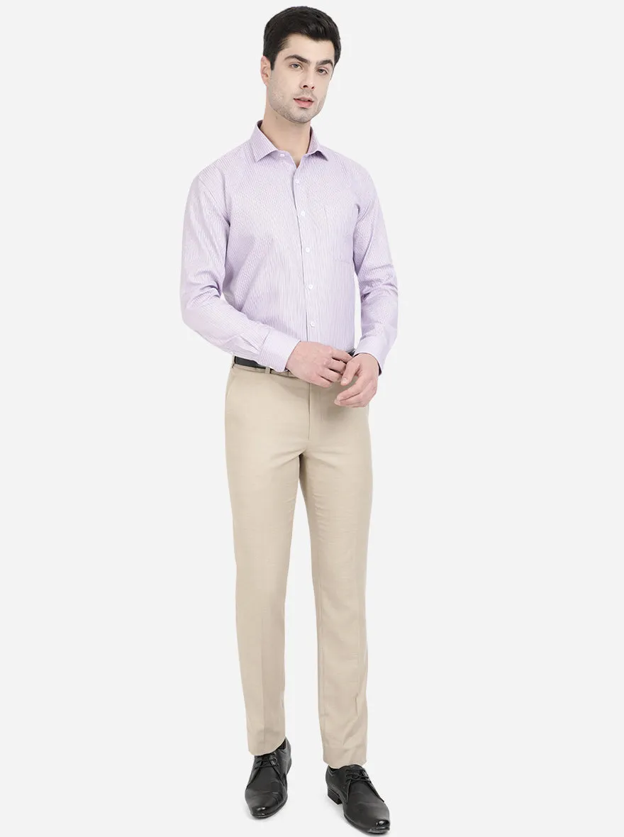 Light Grey Striped Regular Fit Formal Shirt | JadeBlue