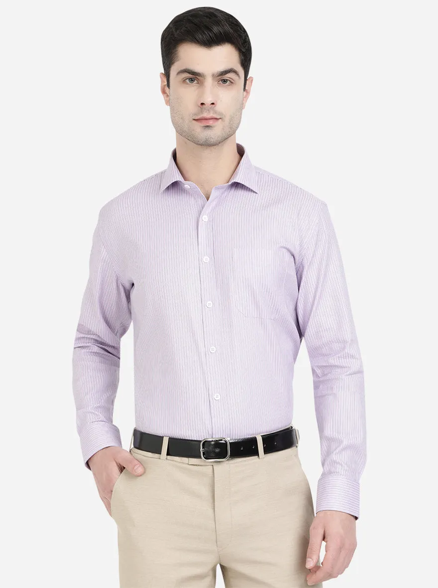 Light Grey Striped Regular Fit Formal Shirt | JadeBlue