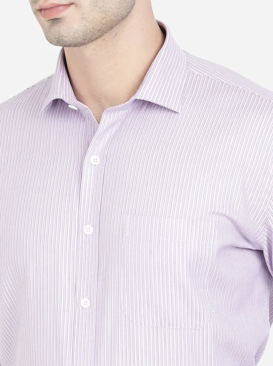 Light Grey Striped Regular Fit Formal Shirt | JadeBlue