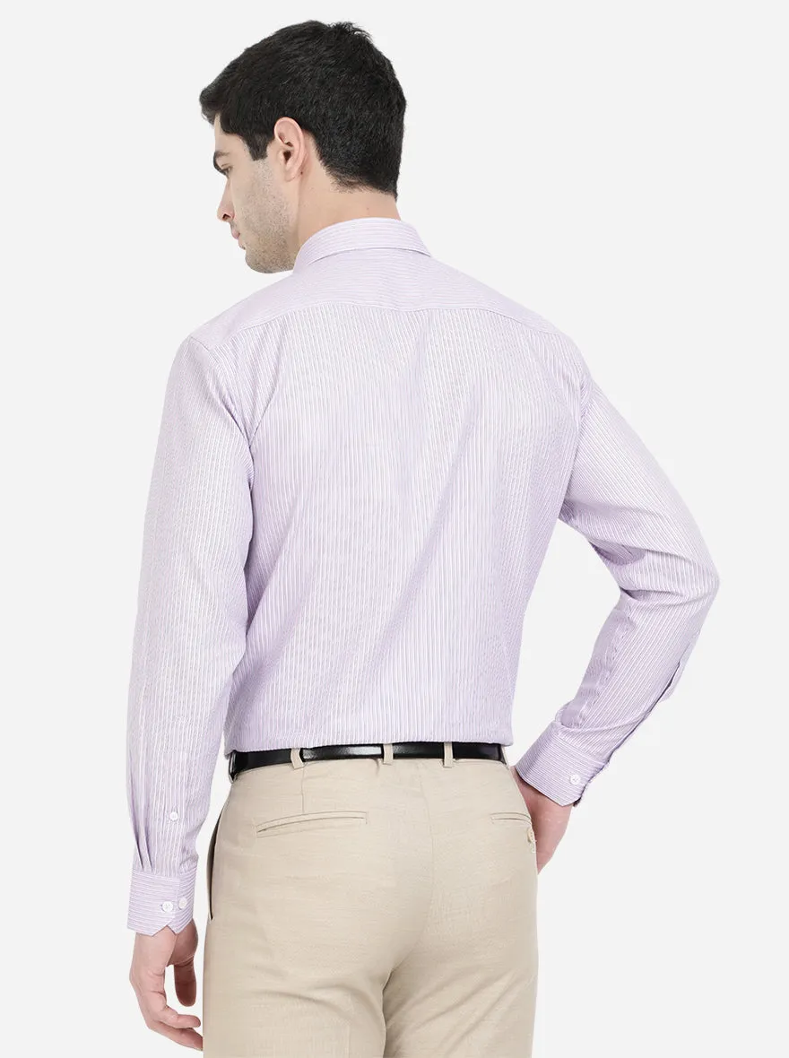 Light Grey Striped Regular Fit Formal Shirt | JadeBlue