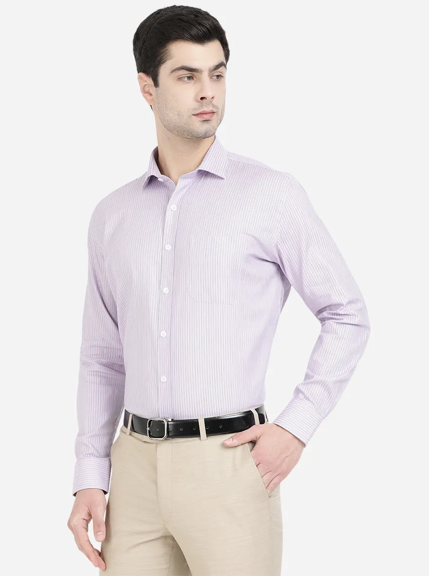 Light Grey Striped Regular Fit Formal Shirt | JadeBlue