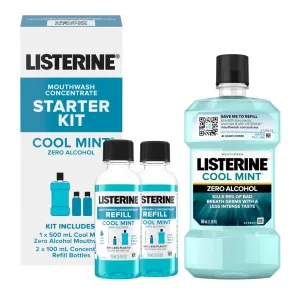Listerine Cool Mint Zero Alcohol Mouthwash Concentrate Starter Kit