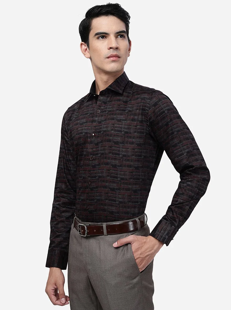 Maroon Printed Slim Fit Party Wear Shirt | JB Studio