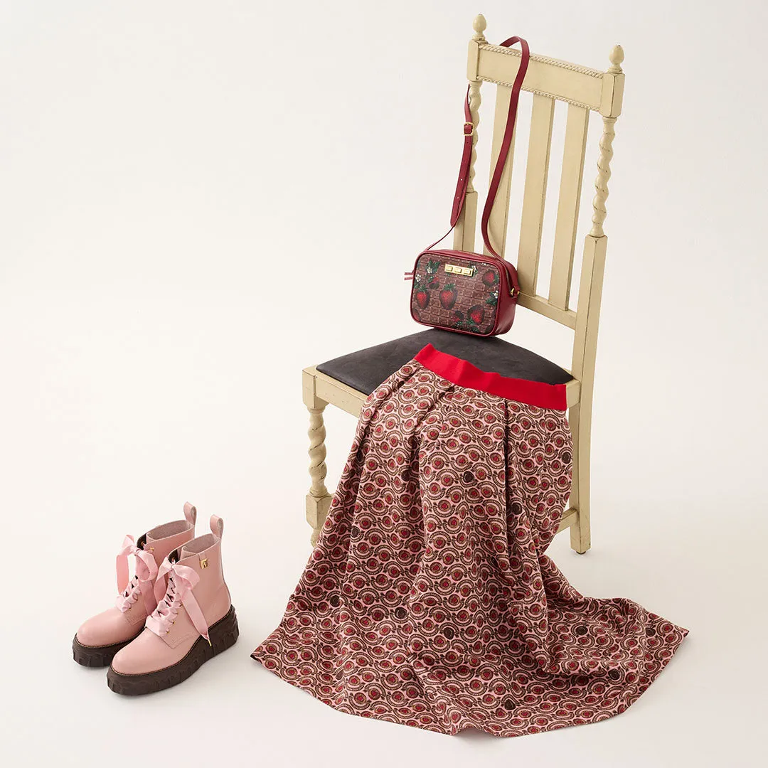 Melting Chocolate Satin Ribbon Lace Up Leather Boots (Pale Pink)【Japan Jewelry】