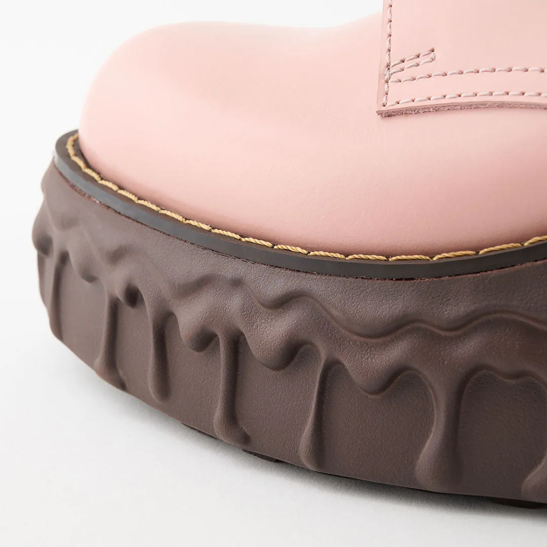 Melting Chocolate Satin Ribbon Lace Up Leather Boots (Pale Pink)【Japan Jewelry】