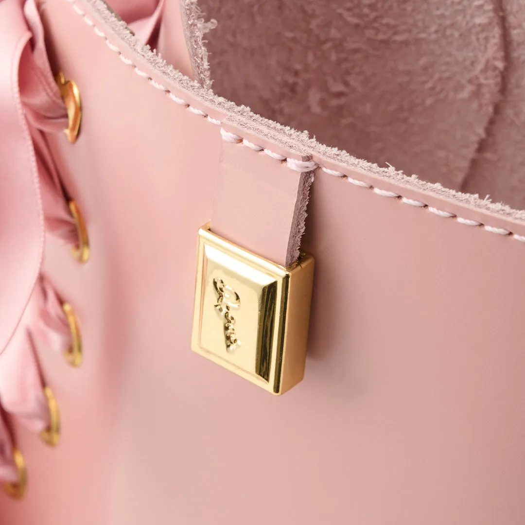 Melting Chocolate Satin Ribbon Lace Up Leather Boots (Pale Pink)【Japan Jewelry】