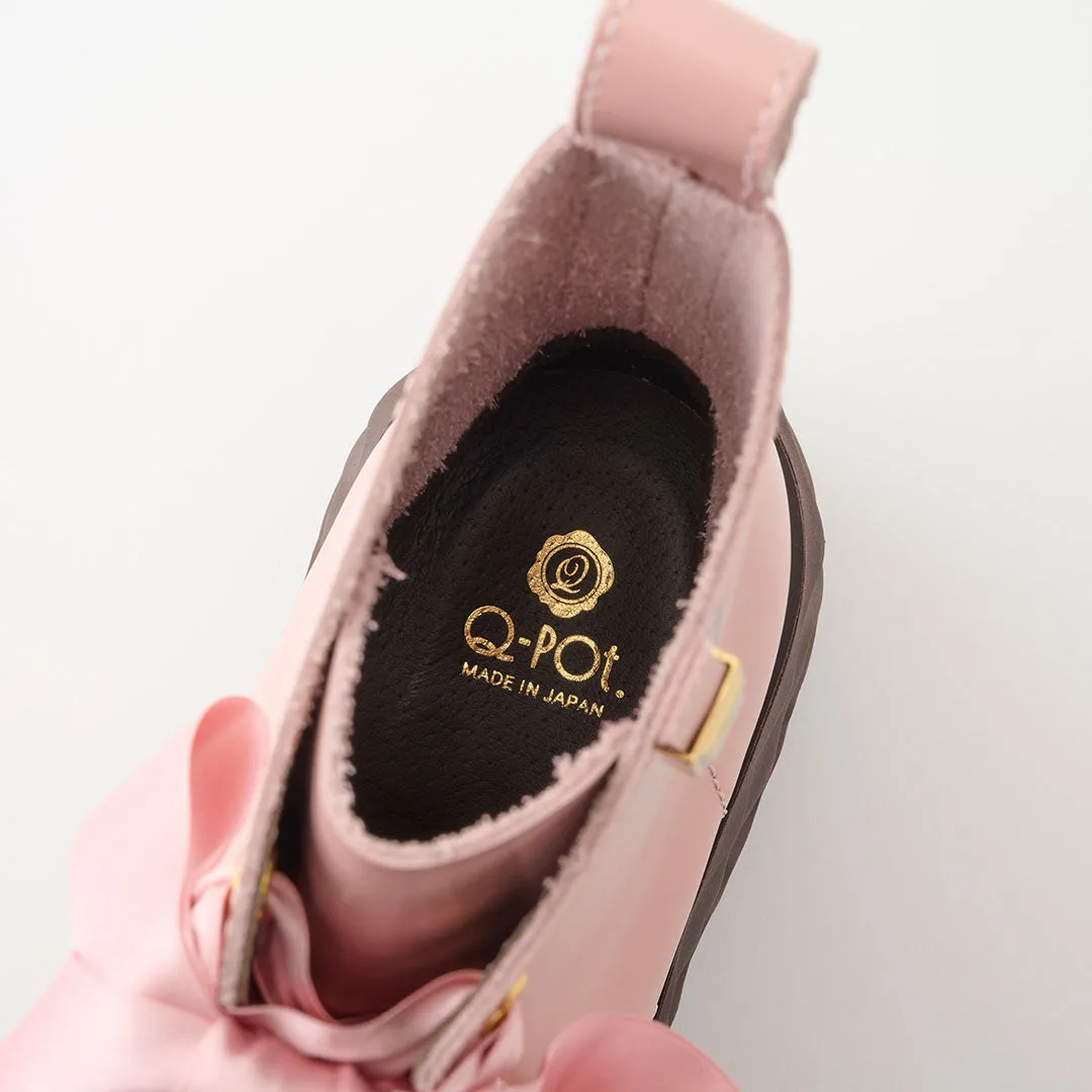 Melting Chocolate Satin Ribbon Lace Up Leather Boots (Pale Pink)【Japan Jewelry】