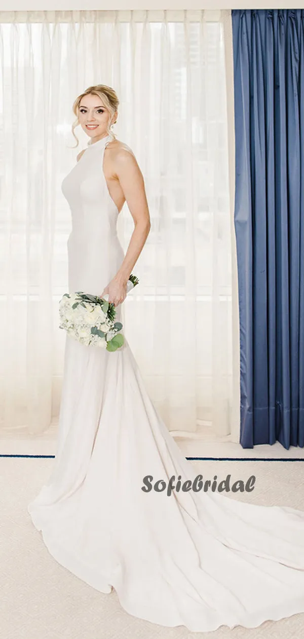 Mermaid Halter Open Back Floor-length Long Wedding Dresses Online,SFWD0038
