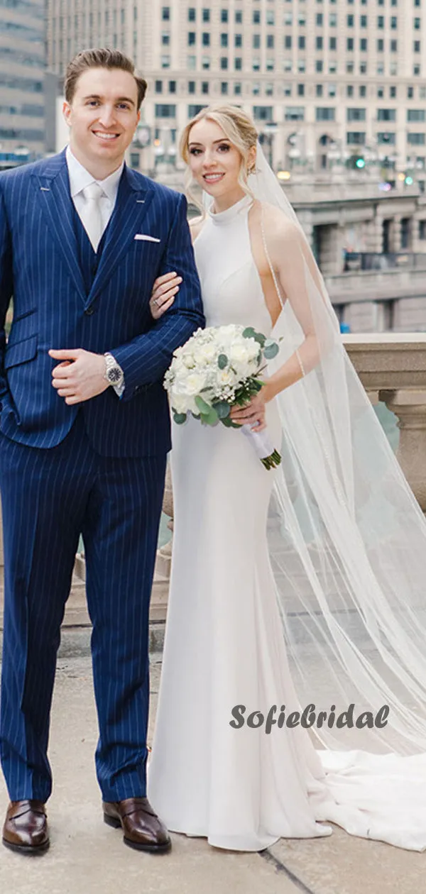 Mermaid Halter Open Back Floor-length Long Wedding Dresses Online,SFWD0038