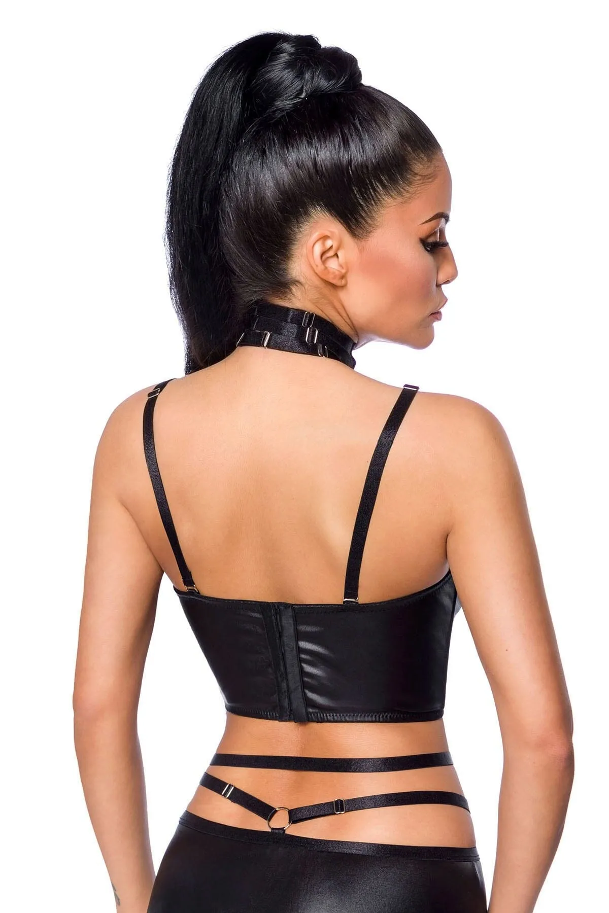 Multi-Strap Wetlook Crop Top With Skirt Set