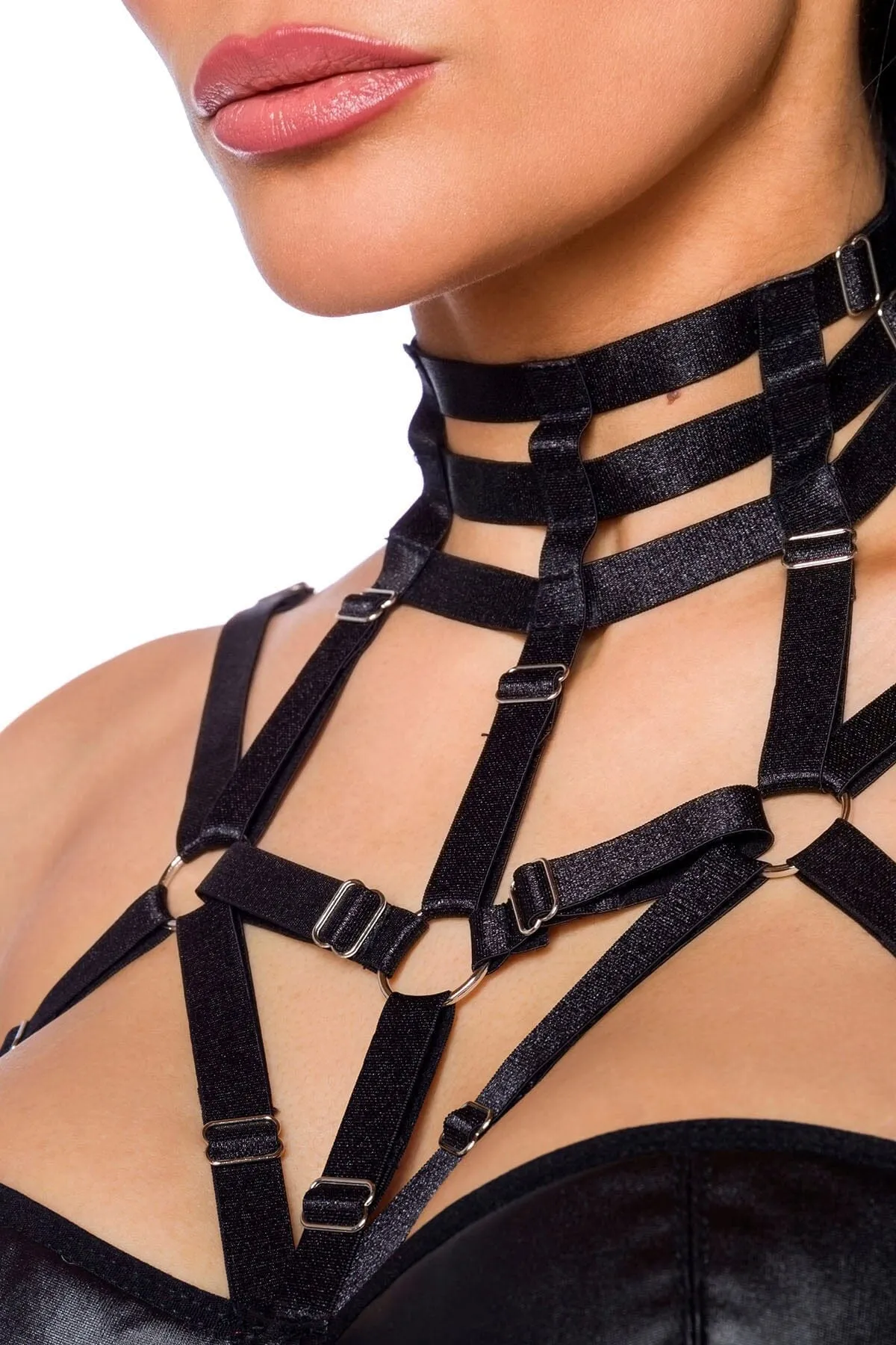 Multi-Strap Wetlook Crop Top With Skirt Set