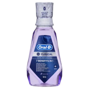 Oral-B Clinical Alcohol Free Flouride Rinse Mouthwash Clean Mint 500mL