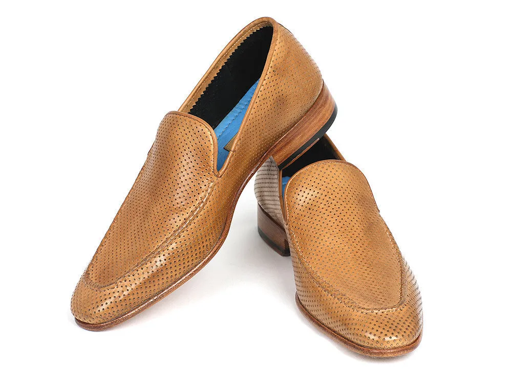 Paul Parkman Men's Perforated Leather Loafers in Beige