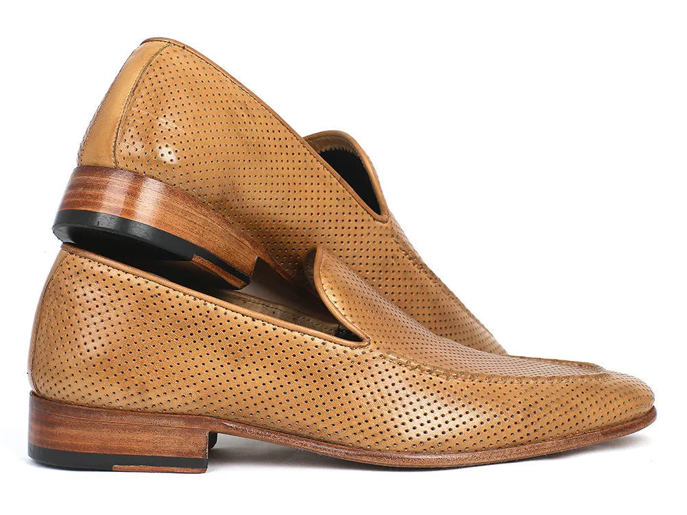 Paul Parkman Men's Perforated Leather Loafers in Beige