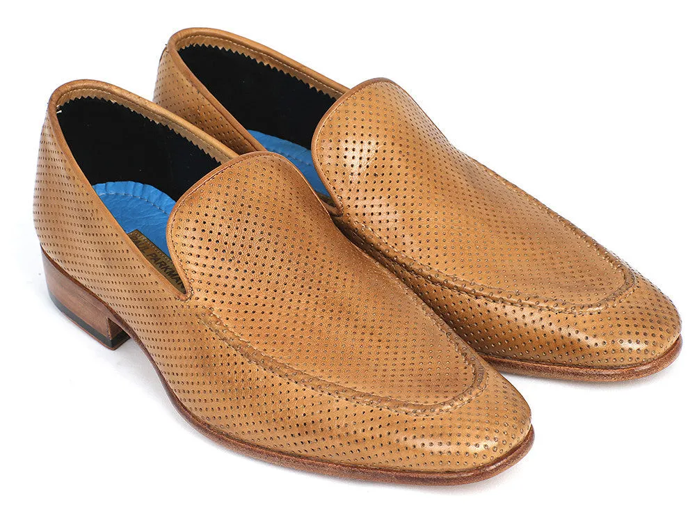 Paul Parkman Men's Perforated Leather Loafers in Beige
