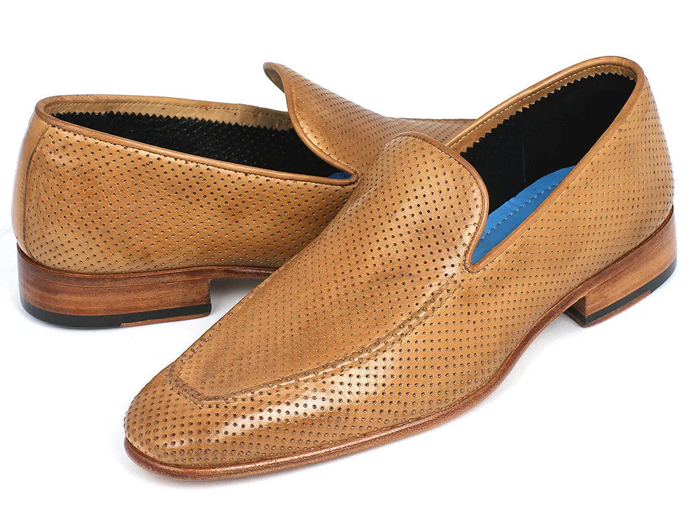 Paul Parkman Men's Perforated Leather Loafers in Beige