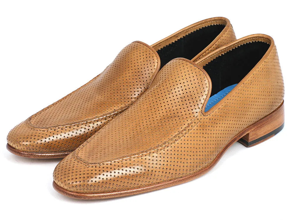 Paul Parkman Men's Perforated Leather Loafers in Beige