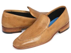 Paul Parkman Men's Perforated Leather Loafers in Beige