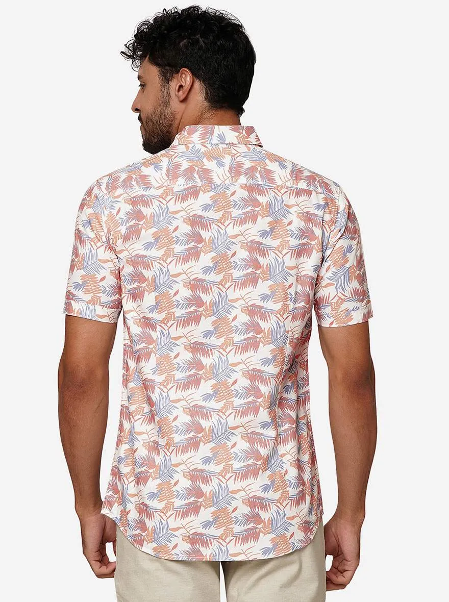 Peach Printed Slim Fit Casual Shirt | JadeBlue
