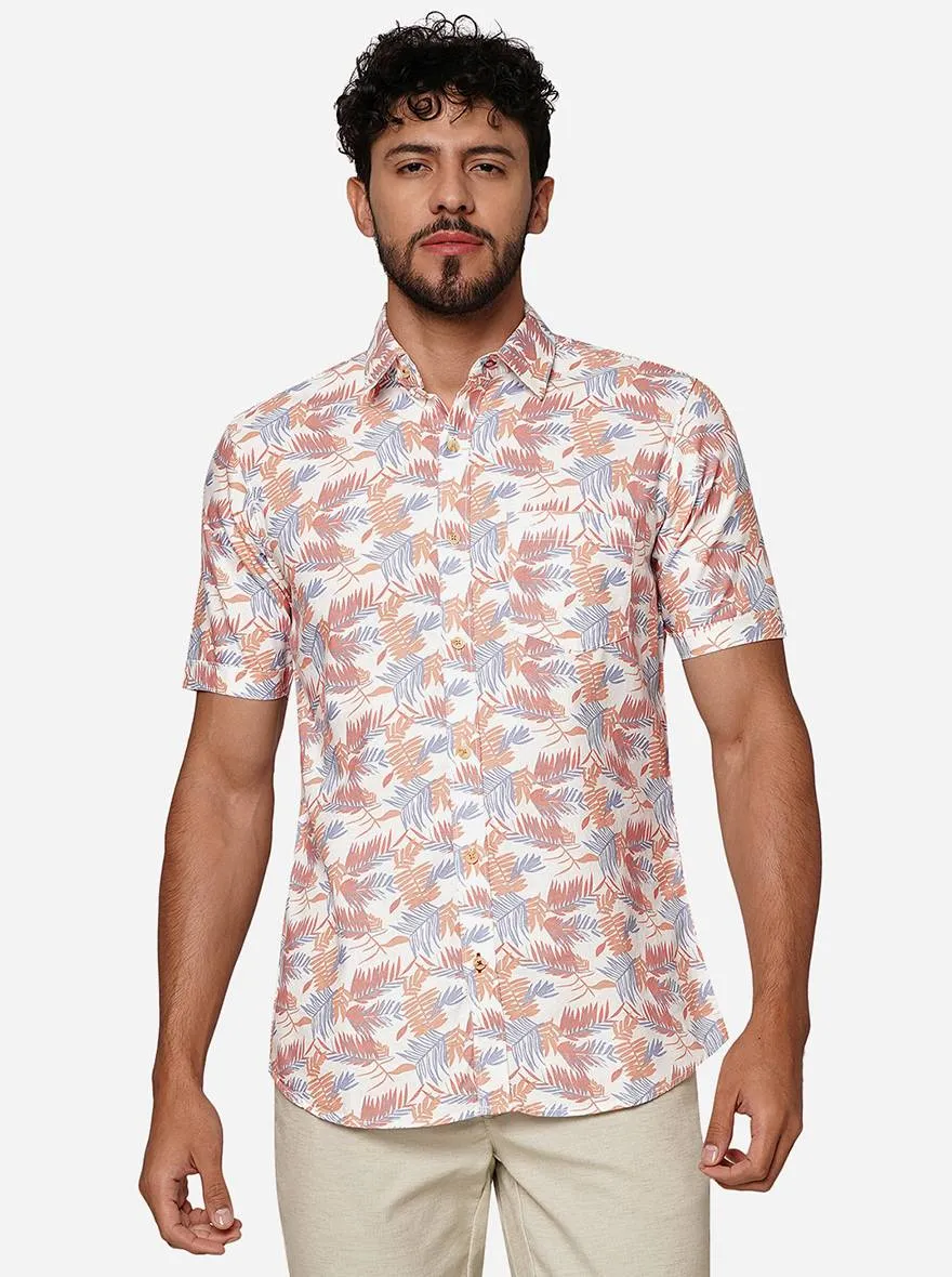 Peach Printed Slim Fit Casual Shirt | JadeBlue