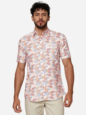 Peach Printed Slim Fit Casual Shirt | JadeBlue