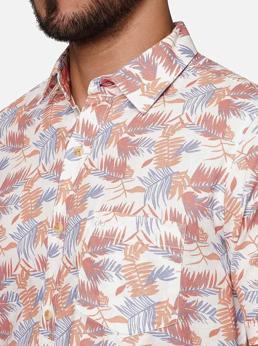 Peach Printed Slim Fit Casual Shirt | JadeBlue