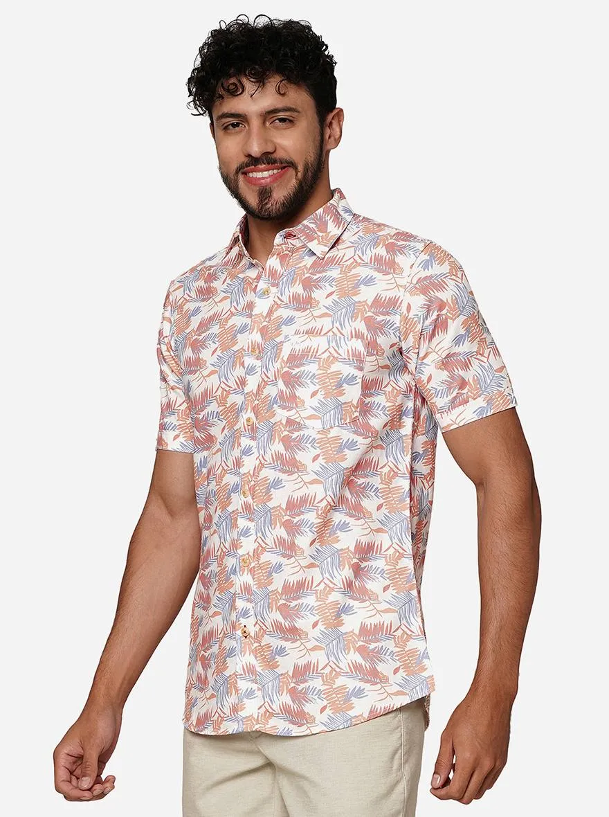 Peach Printed Slim Fit Casual Shirt | JadeBlue