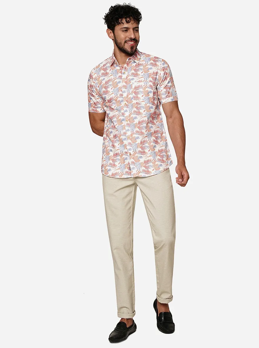 Peach Printed Slim Fit Casual Shirt | JadeBlue