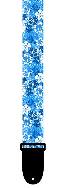 Perris 1.5" Polyester Ukulele Strap in Blue & White Luau design with Leather ends