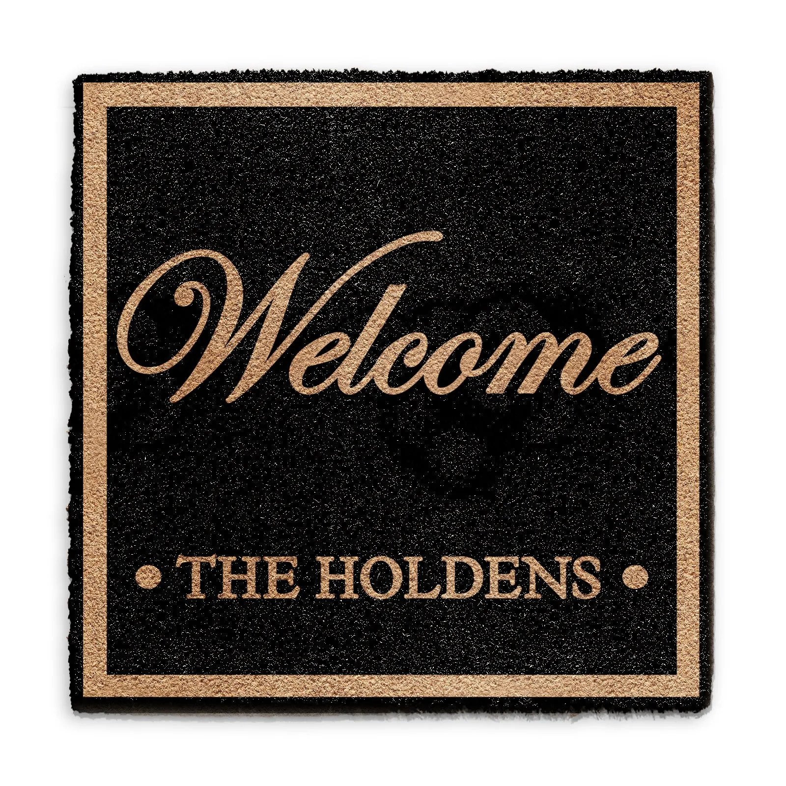 Personalised Black Doormat with Welcome and Family Name