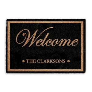 Personalised Black Doormat with Welcome and Family Name