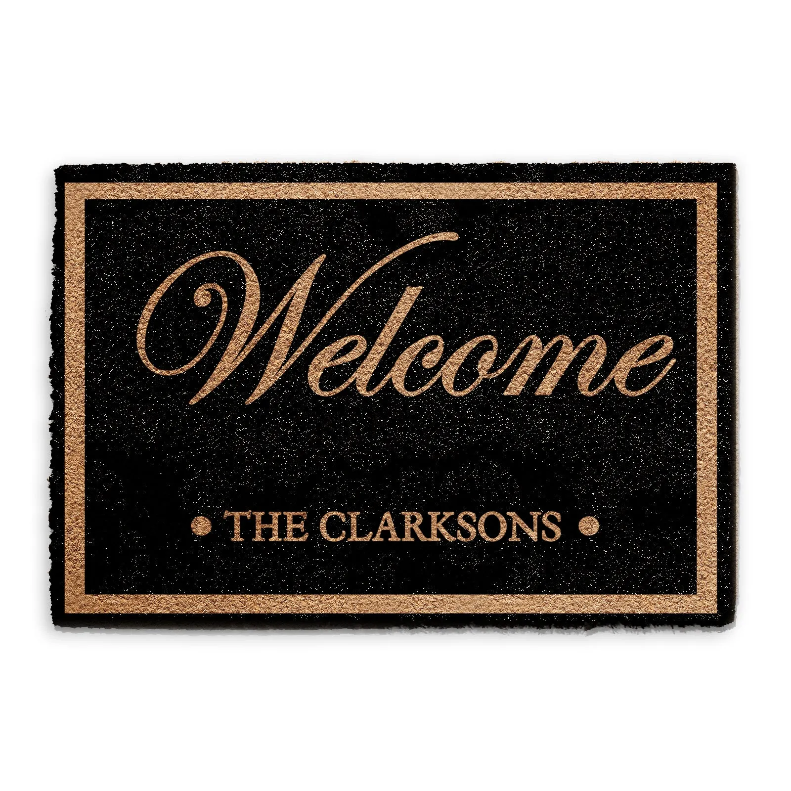 Personalised Black Doormat with Welcome and Family Name