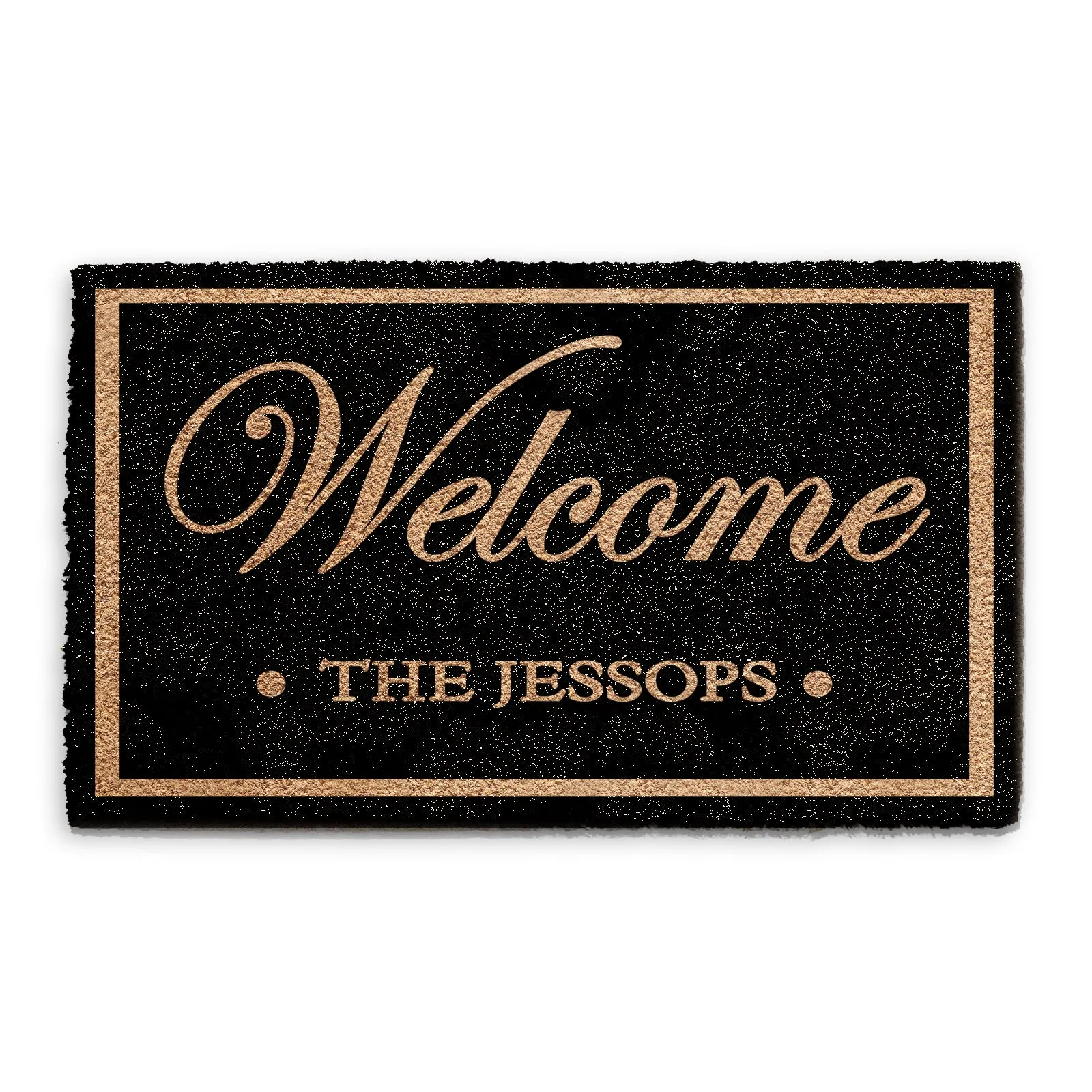 Personalised Black Doormat with Welcome and Family Name